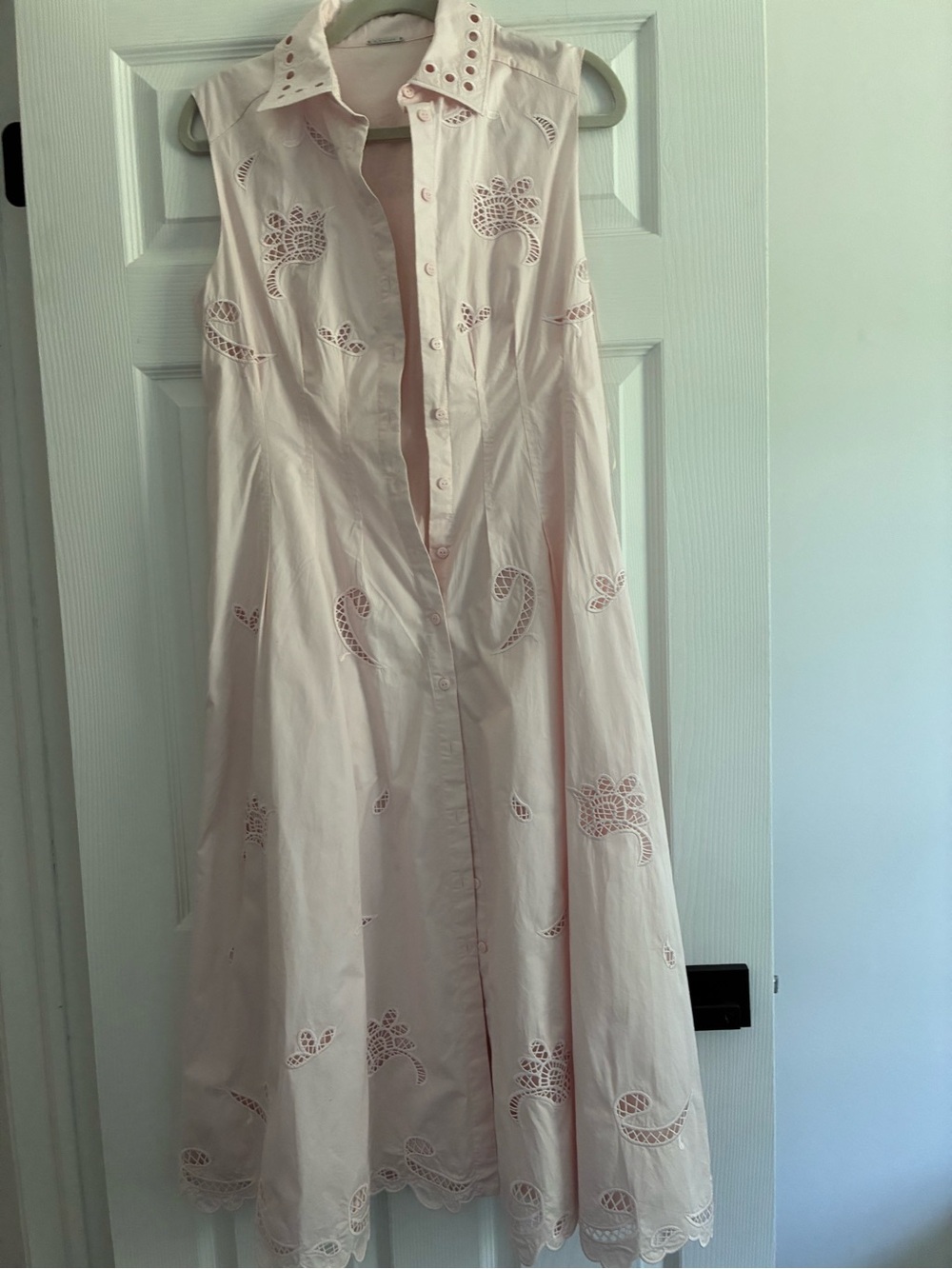 Elie Tahari Light Pink Eyelet Midi Shirt Dress Medium